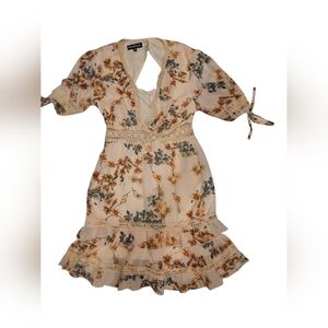 Eilly Bazar Lined Floral Cream Dress
